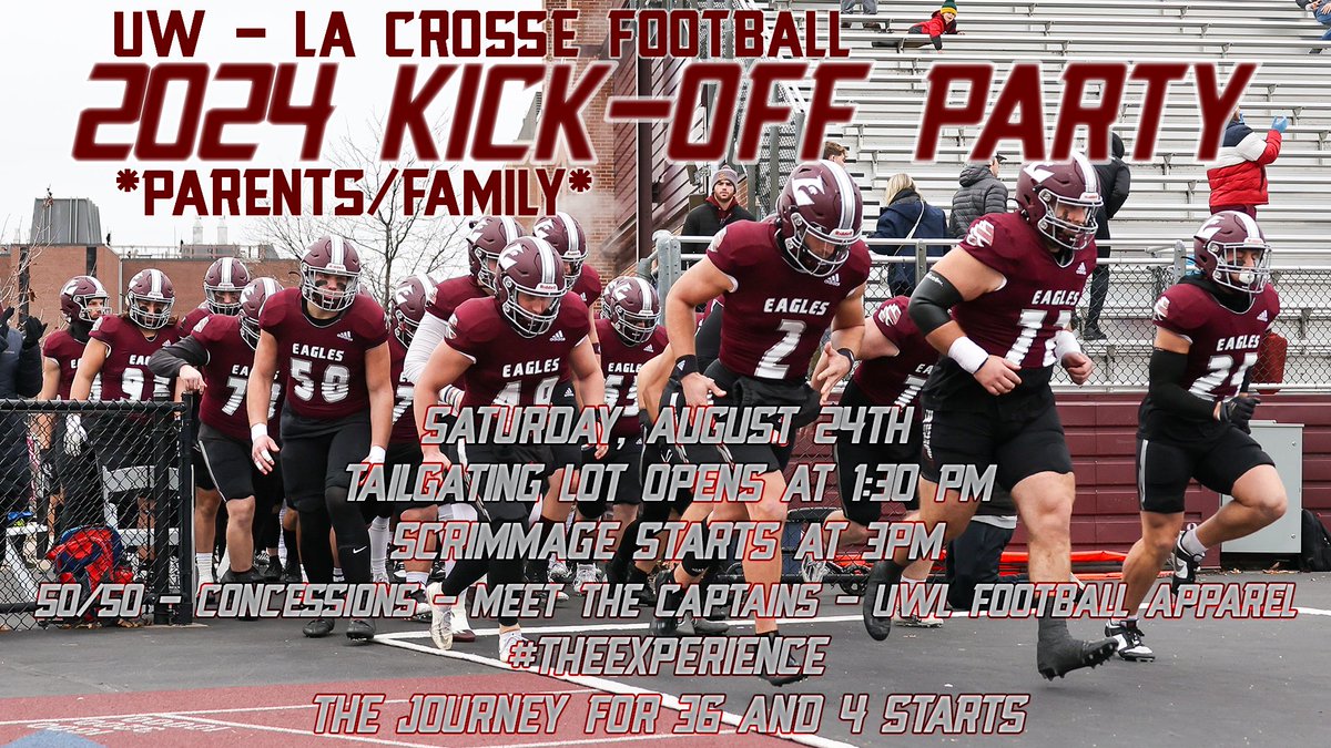 Eagle fans!!
Save the date for our 2024 Kick-Off Party! 
August 24, 2024
Join us for a fun filled day to kick off our 2024 Season! 🦅🏈 #TheExperience #d3fb