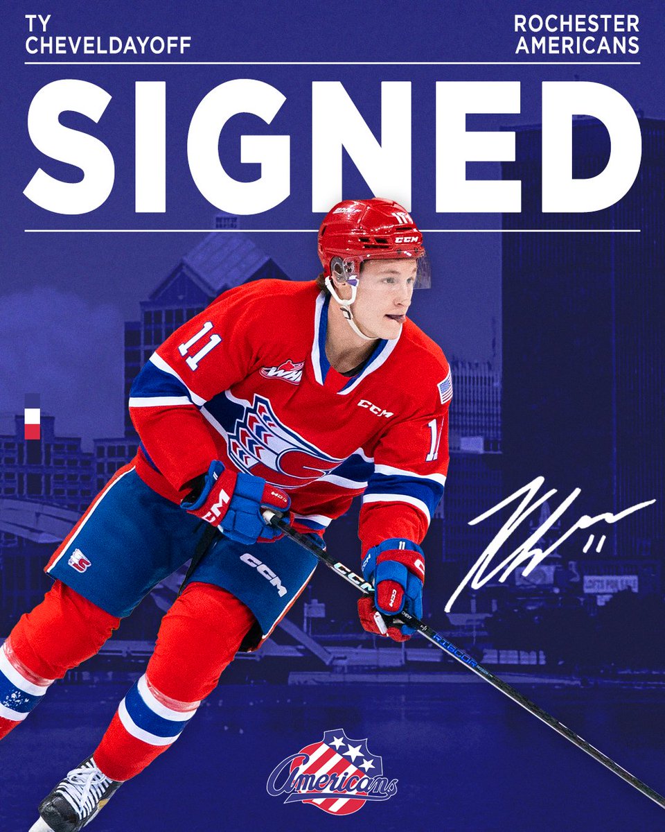 The only Americans we're excited to see Chevy play for 😉

Congrats to Ty Cheveldayoff, who signed a one-year AHL contract with the Rochester Americans today!

#OnceAChief | <a href="/AmerksHockey/">Rochester Americans</a>