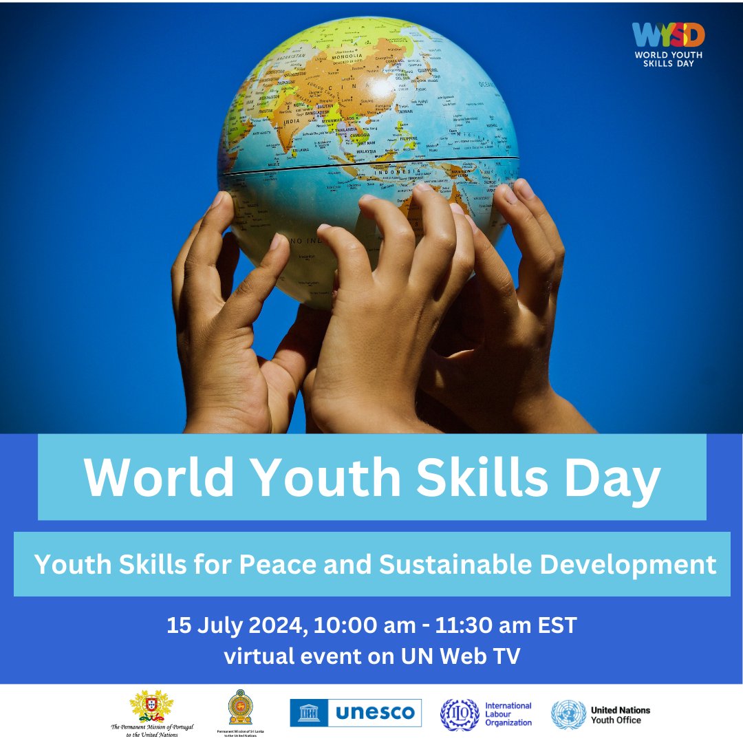 UNYouthAffairs's tweet photo. 📢 SAVE THE DATE!
Join us for World Youth Skills Day 2024: Youth Skills for Peace and Sustainable Development 🌍
📅 Monday, 15 July 2024
⏰ 10 AM - 11:30 AM
🖥️ Virtual event on UN Web TV  
RSVP now: https://t.co/D0TwHVis00 https://t.co/iazJ4b01KK