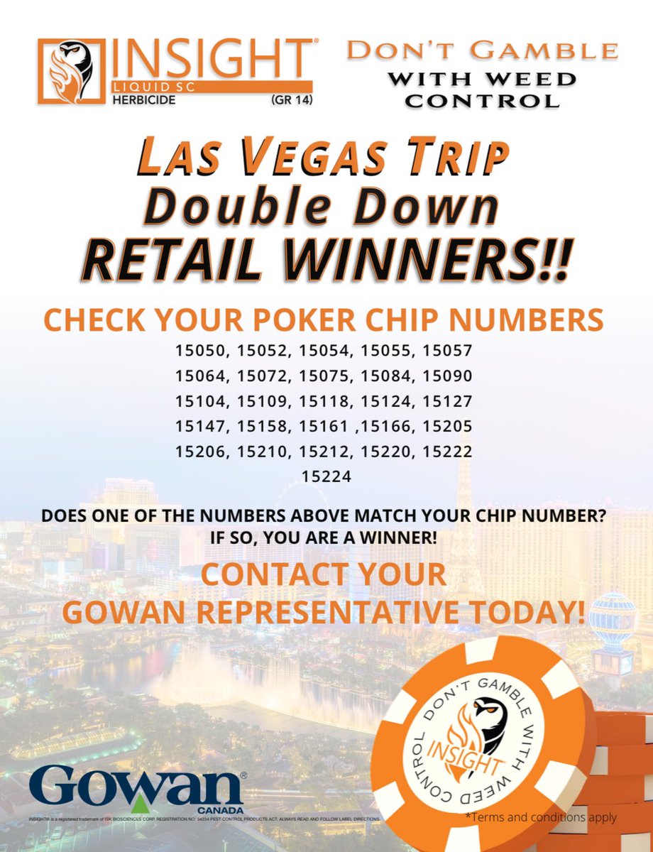 Ryan Leonzio (@ryanlgowan) on Twitter photo Pull those chips out again!! 🎰
Are you a Double Down winner!?
Here are 26 more winning numbers to head to Las Vegas..
<a href="/gowancanada/">Gowan Canada</a> Pull those chips out again!! 🎰
Are you a Double Down winner!?
Here are 26 more winning numbers to head to Las Vegas..
<a href="/gowancanada/">Gowan Canada</a>