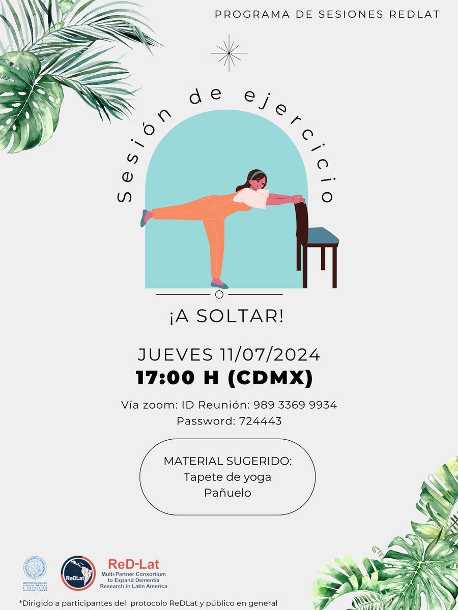 dafneduron90's tweet photo. Les invitamos a la sesión de #ejercicio y #relajación dentro del programa de sesiones del protocolo #ReDLat
🗓️ Jueves 11/07/24
🕗 17:00hrs CDMX
⬇️ Zoom (Nivel: Principiantes) https://t.co/VvkfFl39Xm