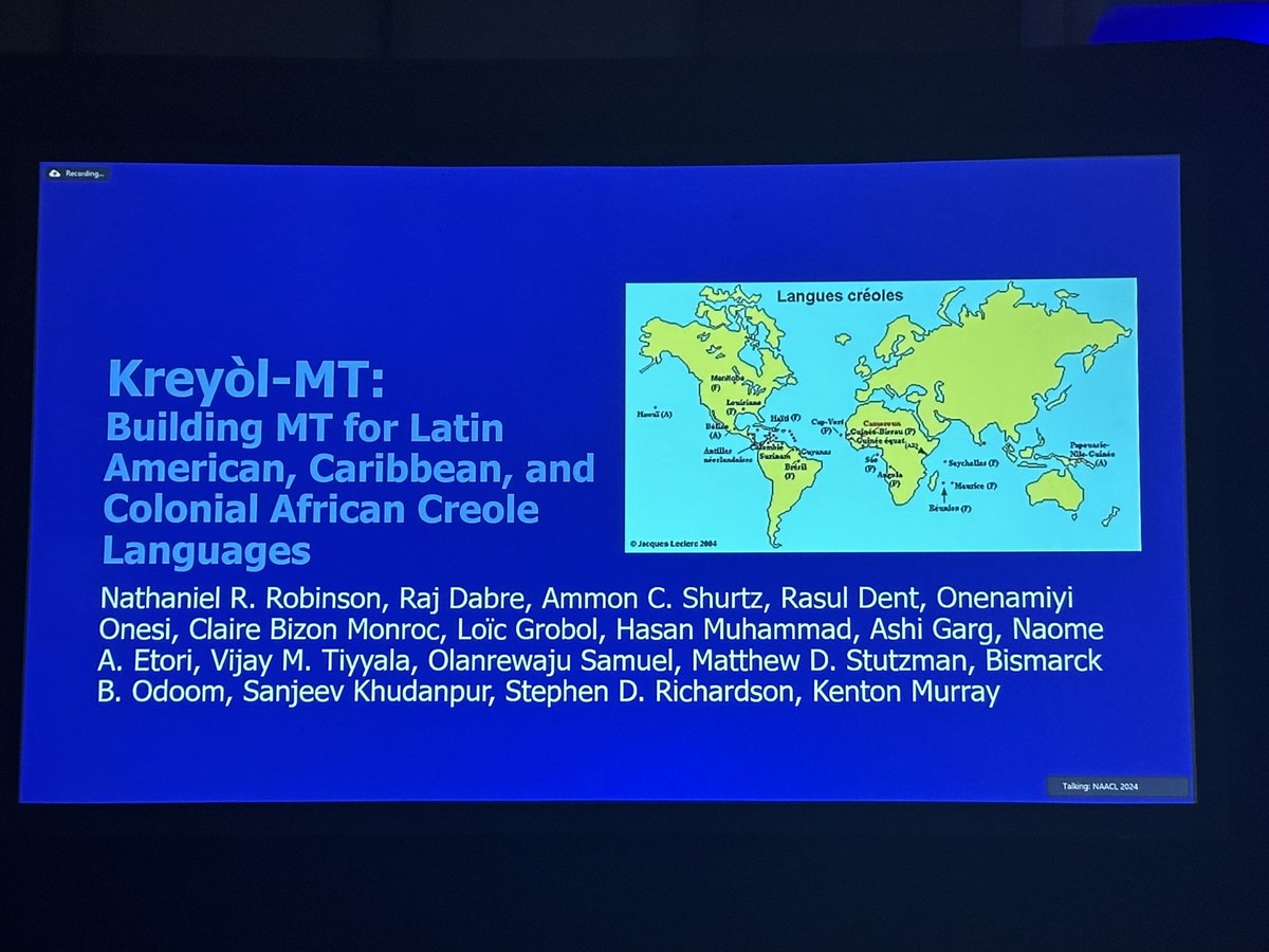Nathaniel R. Robinson (@robinson_n8) on Twitter photo Late posting this, but super grateful I got to present this work at <a href="/naaclmeeting/">NAACL HLT 2025</a> & <a href="/AmericasNLP/">AmericasNLP</a>! Huge thanks to the Kreyòl-MT team @prajdabre1 <a href="/netori3/">Naome Etori</a> <a href="/kentonmurray/">Kenton Murray</a> <a href="/Linguist_sam/">Olanrewaju Samuel</a> <a href="/LoicGrobol/">Loïc Grobol</a> <a href="/VijayTiyyala/">Vijay Murari Tiyyala</a> @rasmundi <a href="/Tanishkaashi/">Ashi Garg</a> <a href="/BismarckBamfo/">Bismarck B. Odoom</a> et al. Late posting this, but super grateful I got to present this work at <a href="/naaclmeeting/">NAACL HLT 2025</a> & <a href="/AmericasNLP/">AmericasNLP</a>! Huge thanks to the Kreyòl-MT team @prajdabre1 <a href="/netori3/">Naome Etori</a> <a href="/kentonmurray/">Kenton Murray</a> <a href="/Linguist_sam/">Olanrewaju Samuel</a> <a href="/LoicGrobol/">Loïc Grobol</a> <a href="/VijayTiyyala/">Vijay Murari Tiyyala</a> @rasmundi <a href="/Tanishkaashi/">Ashi Garg</a> <a href="/BismarckBamfo/">Bismarck B. Odoom</a> et al.