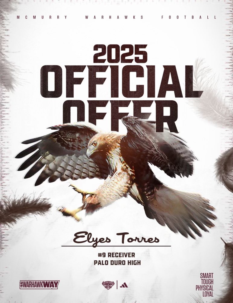 After a call with <a href="/CoachRauMCM/">Mark Rau</a> i am blessed to received my first official offer from <a href="/McMURRYFOOTBALL/">McMURRY FOOTBALL</a> 
GO HAWKS‼️#AGTG #WARHAWKWAY 
<a href="/PaloDuroDonsFB/">PaloDuroDonsFootball</a> <a href="/echarleslobo/">Emmanuel Charles-Lobo</a> <a href="/Dyonne_Luke/">Coach Luke</a> <a href="/Dannie_Snyder52/">DANNIE RAY</a> <a href="/HawthorneCoach/">Joe Hawthorne</a>
