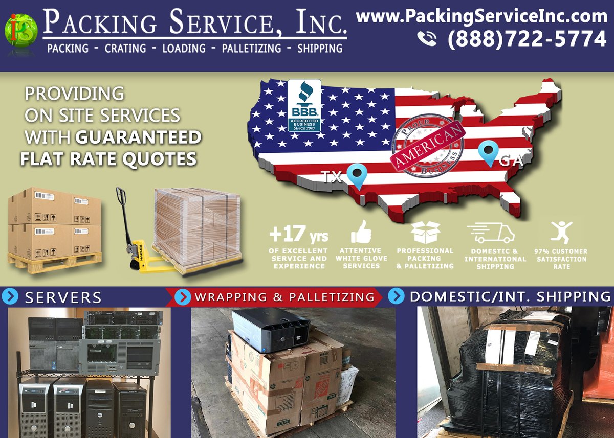 PackingService's tweet image. #Shipping made simple! Packing Service, Inc. does all the work for you! We specialize in #palletizing as well as #ExportShipping your belongings in the #Safest manner possible. Learn more at packingserviceinc.com or give us a call at 888-722–5774