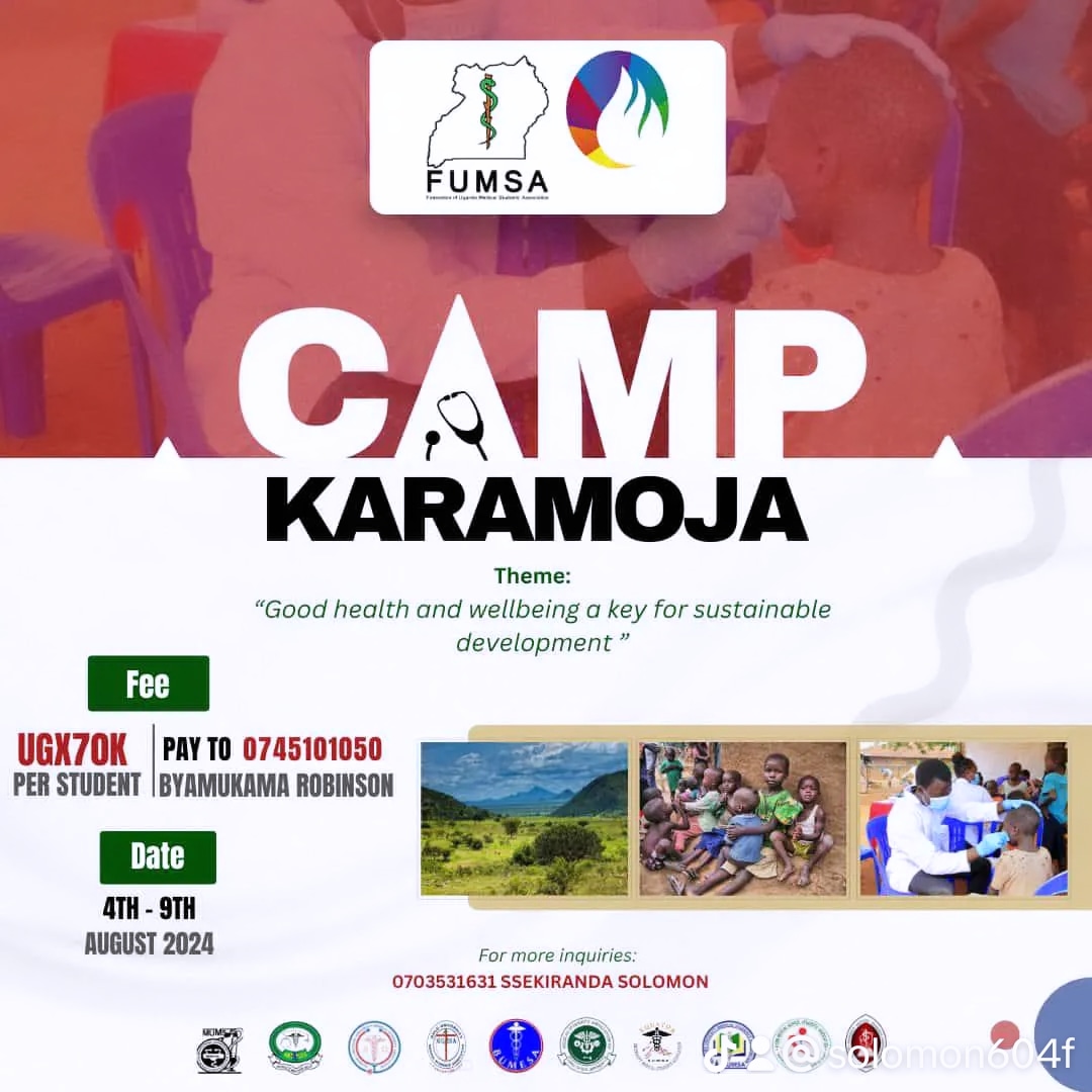 Gallant medics, what we do best is back. *The annual FUMSA MEDICAL CAMP 2024 edition* is here👌👌👌👌👌👌. You cant afford missing this , from 4th to 9th August, 2024 🥳🥳🥳🥳we shall be in Karamoja giving back to the community. 👏👏👏Five days at 70k, see you there.
