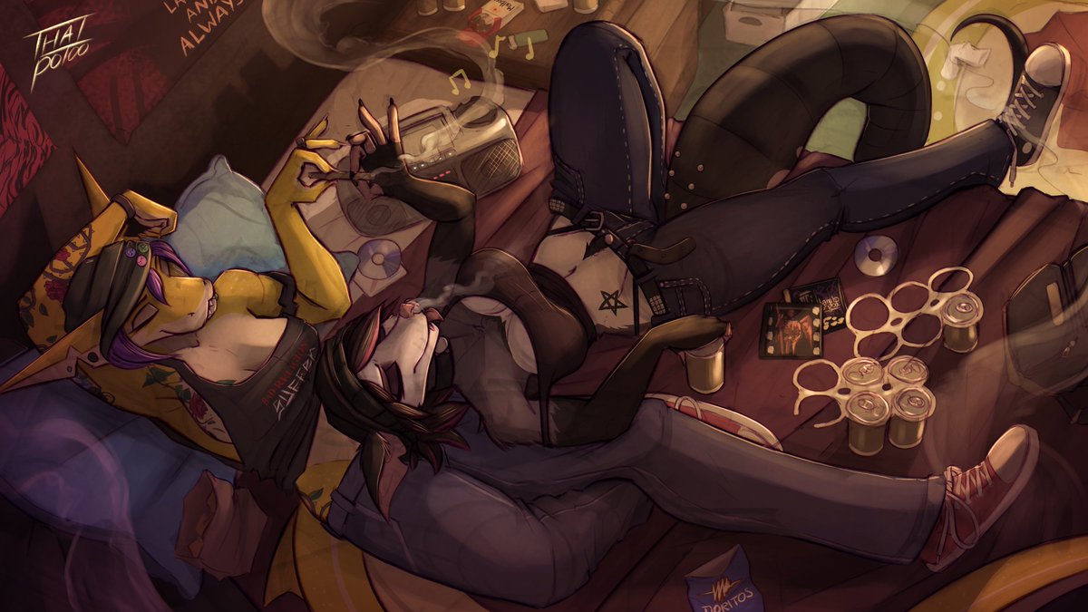 Exa vibing out with @sloshum's cool opossum :P

furaffinity.net/view/57313354