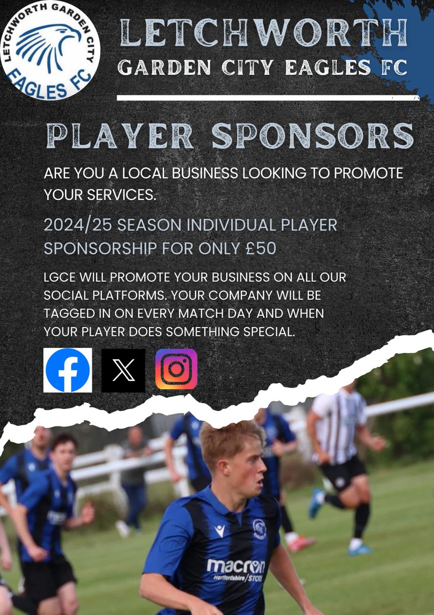 LGCEaglesFC's tweet photo. **PLAYER SPONSORSHIP**

Sponsor a player for just £50

If you are interested, please contact firstteam@letchwortheagles.org.uk https://t.co/a52gkkz7UE