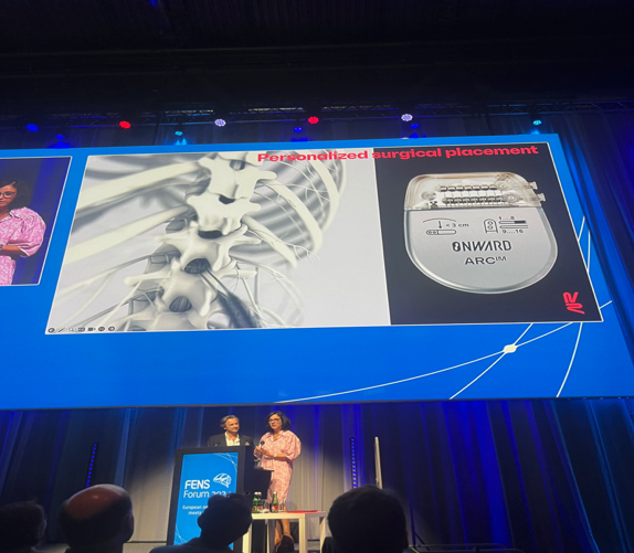 onwdempowered's tweet photo. 🎉 Congratulations to our research partners, @_NeuroRestore co-directors @gcourtine and @Jocelyne_Bloch, for delivering the closing plenary lecture at the #FENS2024 Forum in Vienna, Austria. The duo spoke to the enthusiastic audience at the Federation of European Neuroscience Societies (@FENSorg) conference about the therapies they have developed to address the unmet needs of people with spinal cord injury (SCI). 

The FENS Forum is Europe’s largest #neuroscience congress, covering all areas of the field, from basic to translational research, and highlighting the most up-to-date research discoveries in neuroscience. FENS represents 40 neuroscience societies and more than 20K member scientists, and conference participants gather to listen, learn, and share.

We appreciate FENS for showcasing the latest breakthroughs in neurotechnology and the work that Professor Courtine and Dr. Bloch are doing to develop innovative solutions for those with SCI.✨

*All ONWARD® Medical devices and therapies, including but not limited to ARC-IM®, ARC-EX®, ARC-BCI™, and ARC Therapy™, alone or in combination with a brain-computer interface (BCI), are investigational and not available for commercial use.

#EmpoweringMovement #SCI #Neuroscience #FENS2024