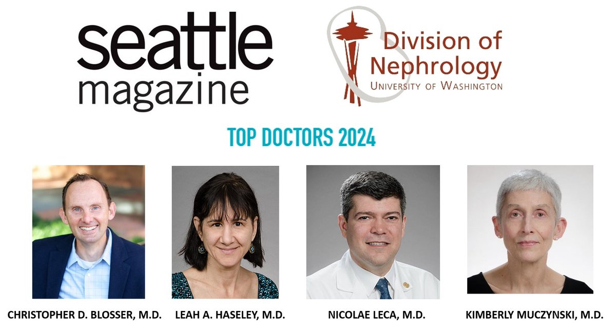 UWNephrology's tweet photo. We love our Top #Nephrology Doctors voted the best of 2024! Congratulations Drs. Blosser, Haseley, Leca, and Muczynski @UWMedicine @UWNephrology @harborviewmc @Seattlemag #kidneydocs https://t.co/qAvPdADvLK