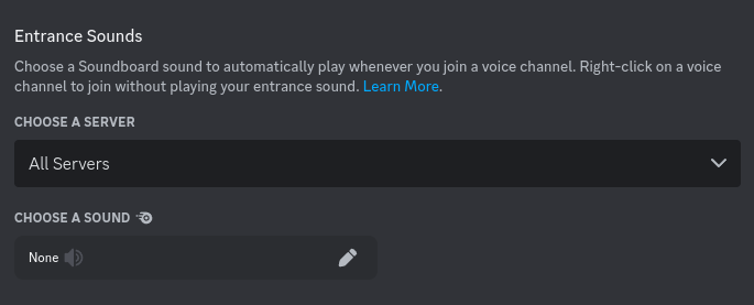I swear, <a href="/discord/">Discord</a> gets worse every day in my eyes.

Entrance Sounds, but I cannot disable them? C'mon! I should have the option to not partake in this. If I can mute Soundboards, I should be able to mute Entrance Sounds.