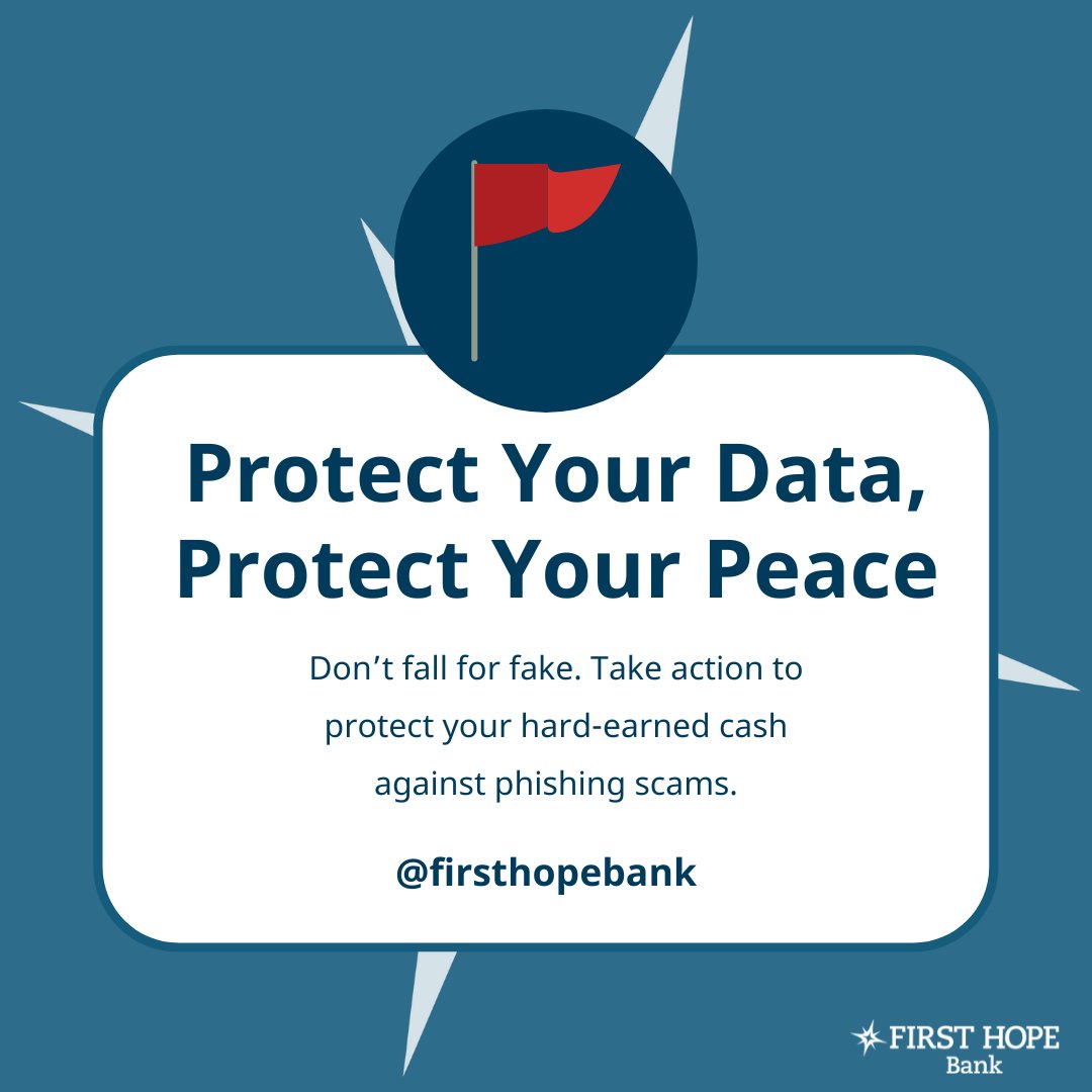FirstHopeBank's tweet image. Phishing scams can be tricky, but knowing the red flags is key to protecting your peace. Keep your banking info secure with these tips!🚩

#FirstHopeBank #ProtectingYourPeace #PhishingPrevention