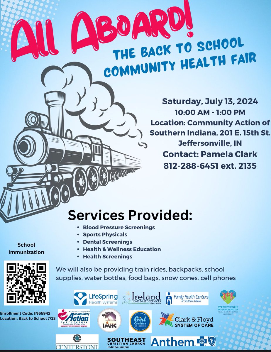Reminder: Back to School Community Health Fair on this Saturday from 10 am - 1:00 pm in Jeffersonville. 

VOLUNTEERS NEEDED! Plz reach out to your NPHC Chapter Rep or contact information on the flier. Let Mrs Clark know you will be volunteering with the Louisville NPHC.