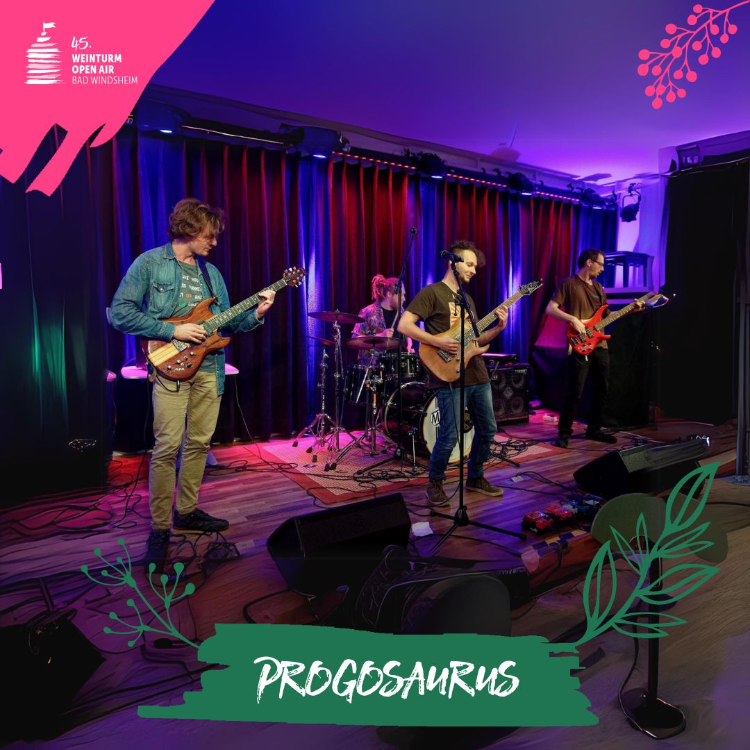 Progosaurus: Die vier virtuosen Musiker* von Progosaurus beweisen, dass oldschool noch lange nicht tot – geschweige denn ausgestorben – ist. Sie intonieren ihren Mix aus Fusion, Prog-Metal und einer feinen Portion Jazz derart munter und quicklebendig.… weinturm-open-air.de/aktuelles/prog…