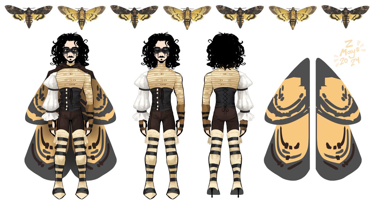 Ive been nitpicking this for a while but im finally happy with it! A Death’s-Head Hawkmoth inspired outfit featuring Commander Connor🌙🖤 
(fully rendered piece coming soon🤙)