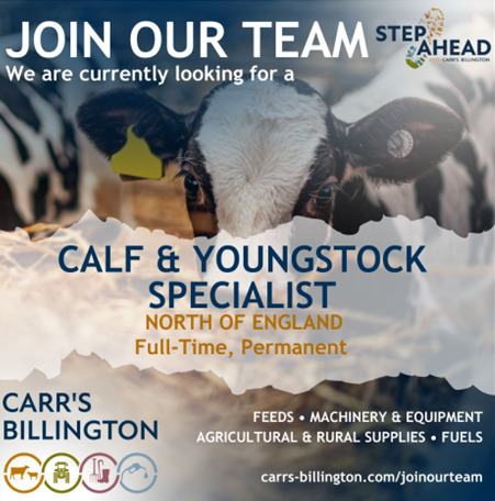 An exciting opportunity has arisen <a href="/CarrsBillington/">Carr's Billington</a> in the North of England for an individual to promote our Youngstock milk, feed and supplements.

Find out more on our website: ow.ly/Xqxl50SwZIM

#youngstockspecialists #calfandyoungstock #stepahead