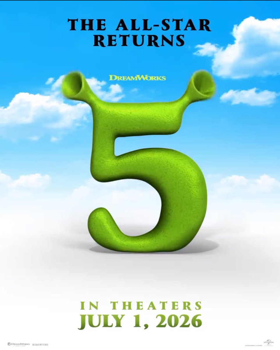 melekapop's tweet photo. É OFICIAL! Shrek 5 é confirmado e será lançado no dia 01 de julho de 2026. https://t.co/V7s9ZaVFhW