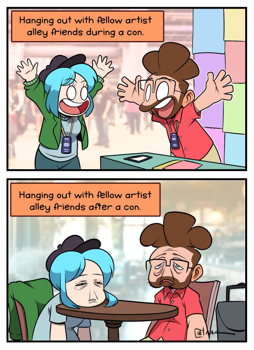 When artist alley friends hang out at conventions.