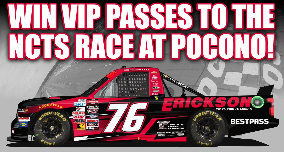 Erickson Mfg (@ericksonmfg) on Twitter photo Want VIP passes to see <a href="/SpencerBoyd/">Spencer Boyd</a> in the Erickson Truck this Friday?
To Enter:
✅ Follow Erickson
✅ Share this post
✅Tag the friend you want to take
Tell us why you want them with you, or don't - Either way, good luck!! Want VIP passes to see <a href="/SpencerBoyd/">Spencer Boyd</a> in the Erickson Truck this Friday?
To Enter:
✅ Follow Erickson
✅ Share this post
✅Tag the friend you want to take
Tell us why you want them with you, or don't - Either way, good luck!!
