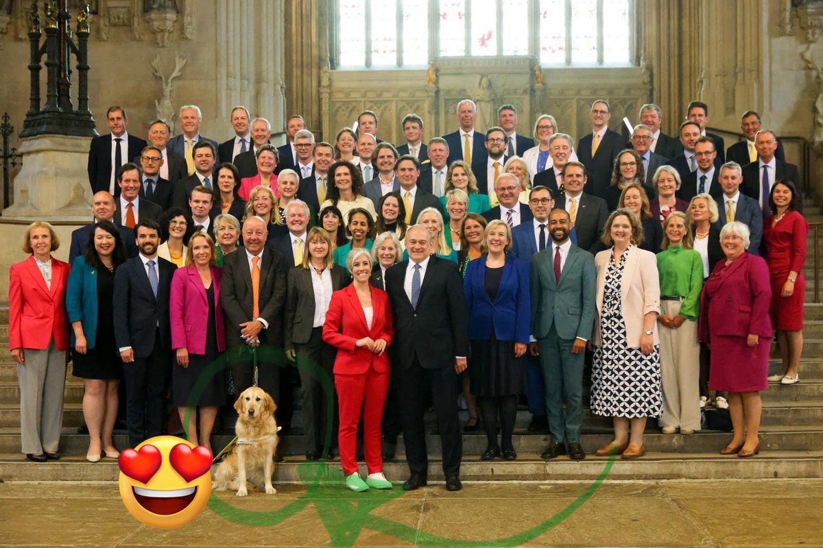 A furry big announcement! 📣 Today, service dog Jennie took her seat in Parliament alongside her human, MP @cllrsdarling ...making Jennie the top ranking Liberal Demodog. We could not be more proud to have her woofing for us in the Commons. 🔶🐾 #ShesOurs
