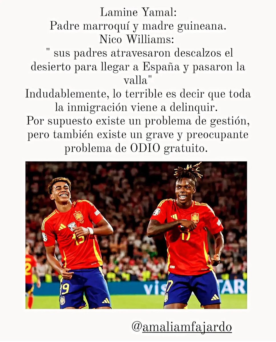 Maravillosa reflexión de <a href="/AmaliaFajardo5/">Amalia Fajardo</a> Sobre todo para aquell@s q han gritado con los 2 goles, mientras en su cabeza sigue existiendo el racismo más bajo.
#EspañaFrancia #EURO2024 #Eurocopa2024