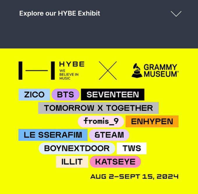ProtectNJZ's tweet photo. The Grammy Museum in partnership with Hybe will hold an exhibition about Kpop and all Hybe artists (all of their artists are included, except NewJeans).

What are you doing @HYBEOFFICIALtwt?
RESPECT YOUR ARTISTS
NEWJEANS DESERVES RESPECT

#NewJeans #뉴진스 @NewJeans_ADOR https://t.co/YZtiv9e5wd