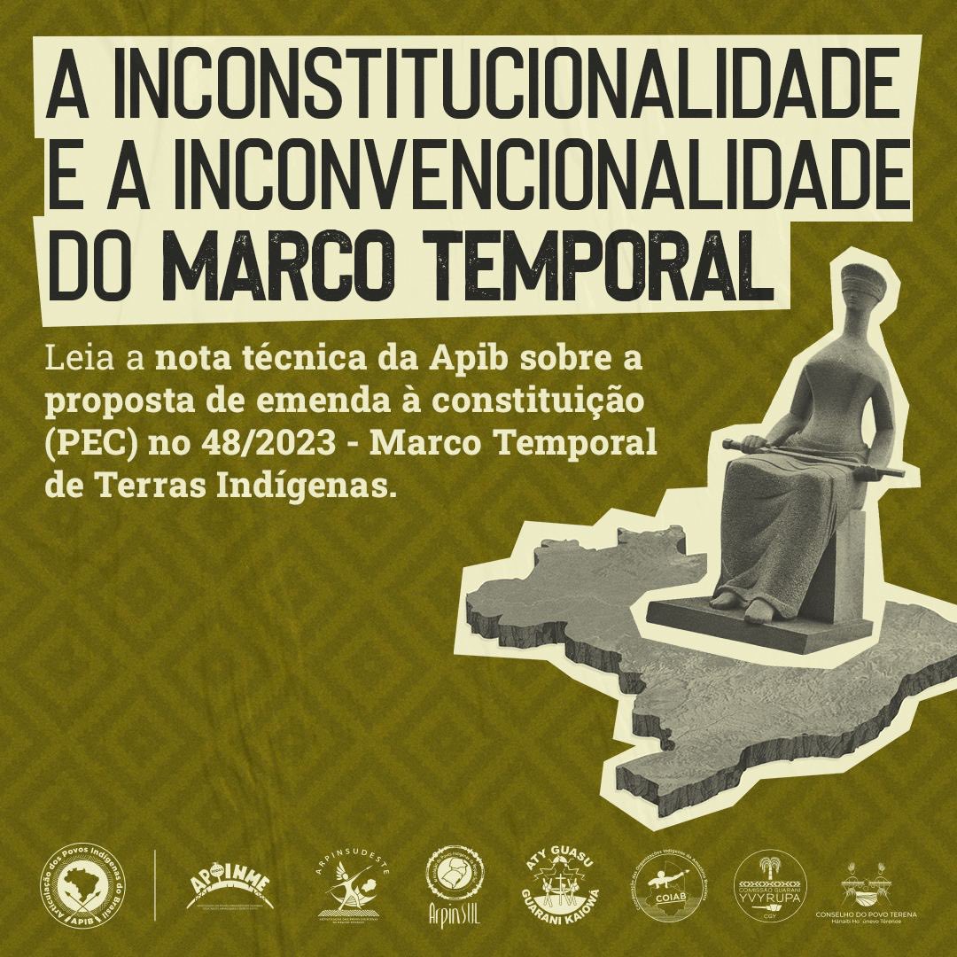 NOTA TÉCNICA SOBRE A PROPOSTA DE EMENDA À CONSTITUIÇÃO (PEC) N°48/2023 - MARCO TEMPORAL DE TERRAS INDÍGENAS

Leia a nota completa: apiboficial.org/files/2024/07/…

#MarcoTemporalNÃO
#MarcoAncestral 
#DemarcaçãoJá
#PEC48NÃO