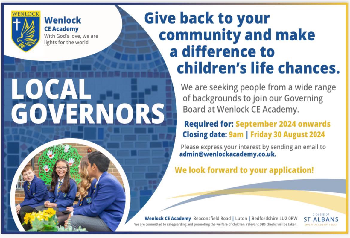 Diocese of St Albans Multi-Academy Trust (@stalbansdmat) on Twitter photo Interested in education? Want to keep busy? Several of our schools have Governor vacancies. Please get in touch. A rewarding role! <a href="/Wenlockhead/">Olivia Burke</a> <a href="/TW_CE_Academy/">Head</a> <a href="/mansheadacademy/">Manshead CE Academy</a> <a href="/rogersjanna1/">Anna Rogers</a> <a href="/MorrallVictoria/">Victoria Morrall NPQH, FCCT</a> <a href="/StudhamAcademy/">Studham Village CE Academy</a> <a href="/TotternhoeCE/">Totternhoe CE Academy</a> Interested in education? Want to keep busy? Several of our schools have Governor vacancies. Please get in touch. A rewarding role! <a href="/Wenlockhead/">Olivia Burke</a> <a href="/TW_CE_Academy/">Head</a> <a href="/mansheadacademy/">Manshead CE Academy</a> <a href="/rogersjanna1/">Anna Rogers</a> <a href="/MorrallVictoria/">Victoria Morrall NPQH, FCCT</a> <a href="/StudhamAcademy/">Studham Village CE Academy</a> <a href="/TotternhoeCE/">Totternhoe CE Academy</a>