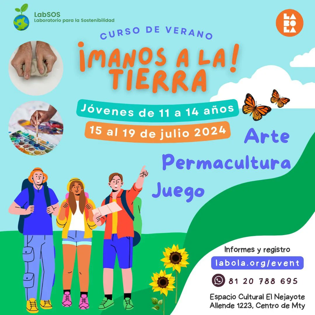 ¡EXPLORA, CREA Y JUEGA EN LA NATURALEZA!

Invitamos a jóvenes adolescentes de 11. 14 años a participar en el Curso de Verano: ¡MANOS A LA TIERRA!

Informes y registro en labola.org/event/manostie…

#LabSOS #ManosalaTierra #Permacultura #CursosdeVerano #EspacioCulturalElNejayote
