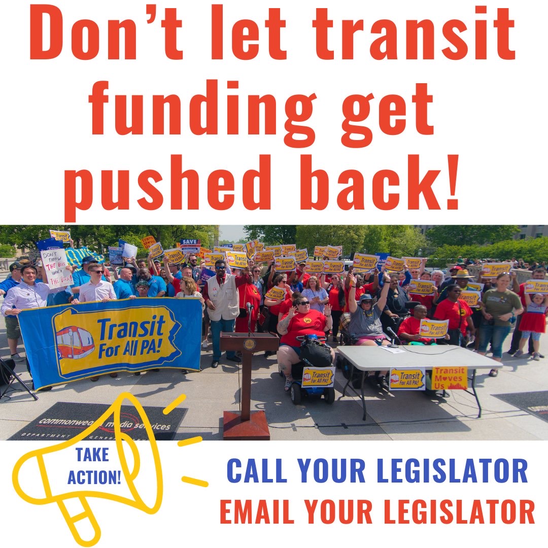 🚨 ACTION ALERT! Do you want $3 fares &amp; pandemic levels of service? If PA legislators don't act before summer recess, SEPTA will need to implement fare increases &amp; service cuts. Write your legislator NOW and tell them the transit budget can't wait: transitforallpa.org/fundpatransit/