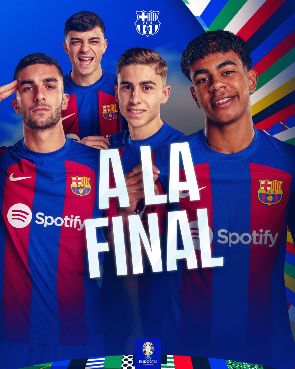 FCBarcelona_es's tweet photo. ¡Lamine Yamal, Ferran Torres, Fermín y Pedri se clasifican para la final de la #Euro2024! https://t.co/5WAjQ8dHKc