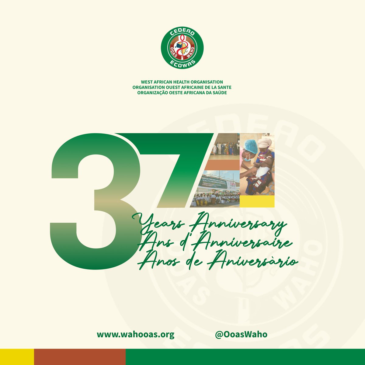 OoasWaho's tweet photo. July 9th,1987 - July 9th,2024
37th Anniversary of West African Health Organization: Promoting better health through regional integration.
#WAHO37 #ECOWAS https://t.co/zN5bScPdeC