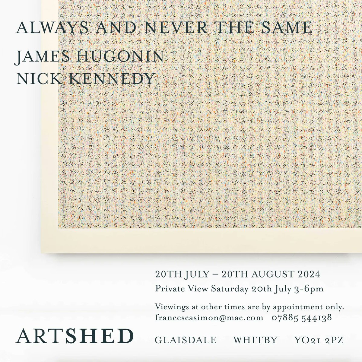 So pleased to announce this duo show with @jameshugonin at Artshed Glaisdale.