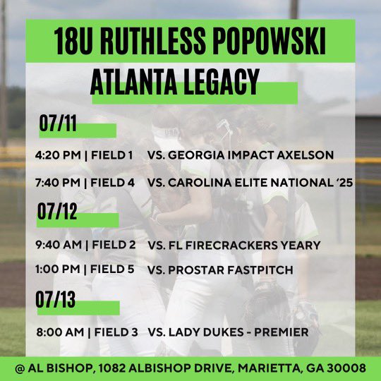 Emily Richards (@richards2025) on Twitter photo Going back to ATL this weekend for Atlanta Legacy with my team. Let’s go‼️
<a href="/Bucknell_SB/">Bucknell Softball</a> <a href="/CoachSii/">Sarah Sigrest Caffrey</a> <a href="/CoachReneeWall/">Renee Wall</a> <a href="/CoachBradPosner/">Brad Posner</a> <a href="/GburgSoftball1/">GburgSoftball</a> <a href="/bkalman23/">Brooke Kalman</a> <a href="/DSUSBOfficial/">DeSales Softball</a> <a href="/MessiahSoftball/">Messiah Softball</a> <a href="/ACWSB/">Allegheny College Softball</a> <a href="/NJCUSoftball/">NJCU Softball</a> Going back to ATL this weekend for Atlanta Legacy with my team. Let’s go‼️
<a href="/Bucknell_SB/">Bucknell Softball</a> <a href="/CoachSii/">Sarah Sigrest Caffrey</a> <a href="/CoachReneeWall/">Renee Wall</a> <a href="/CoachBradPosner/">Brad Posner</a> <a href="/GburgSoftball1/">GburgSoftball</a> <a href="/bkalman23/">Brooke Kalman</a> <a href="/DSUSBOfficial/">DeSales Softball</a> <a href="/MessiahSoftball/">Messiah Softball</a> <a href="/ACWSB/">Allegheny College Softball</a> <a href="/NJCUSoftball/">NJCU Softball</a>