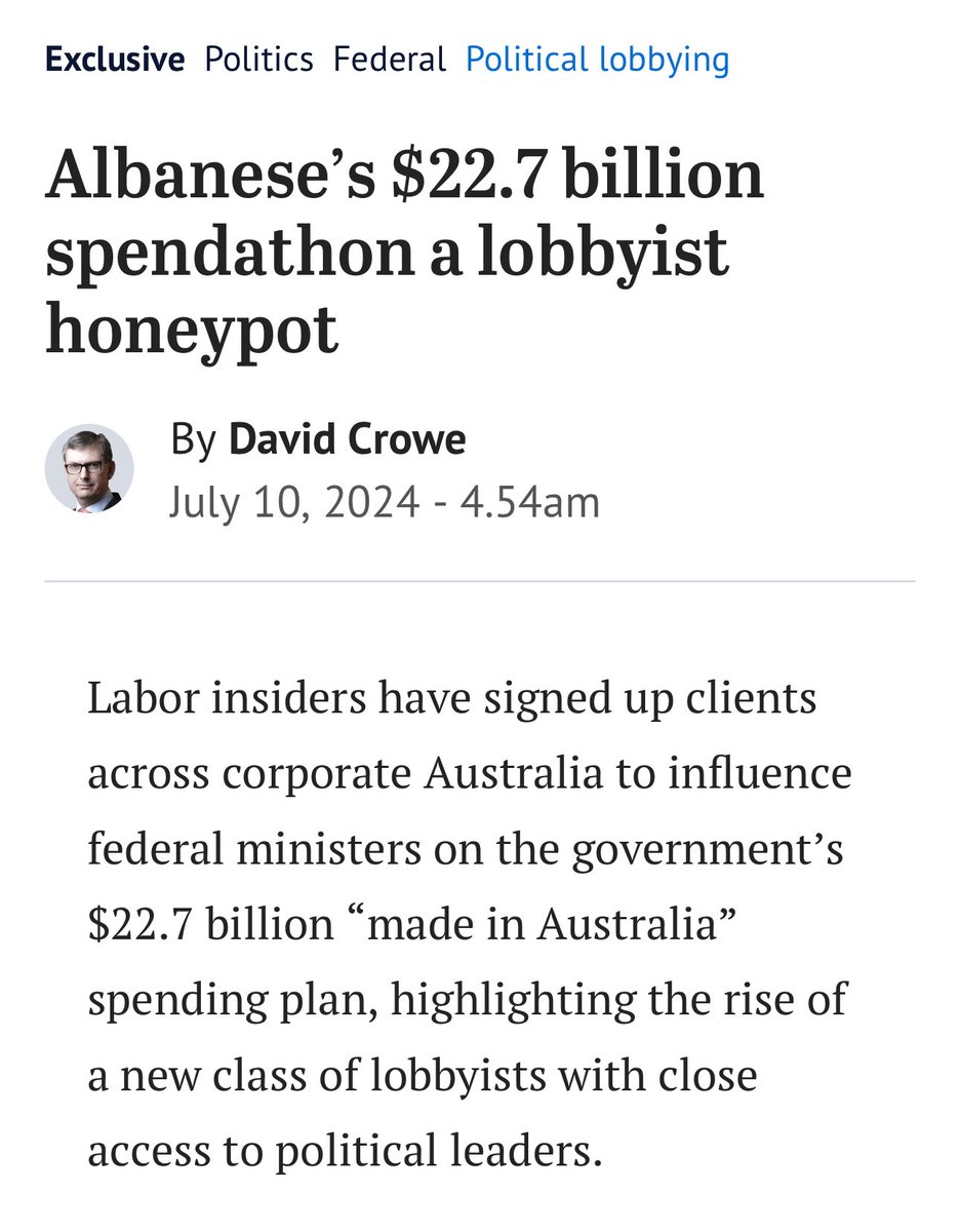 parnellpalme's tweet photo. Not a surprise. Shortly after it was announced, I started calling the “Future Made In Australia” the “Future of Labor Fundraising”. ALP coffers will be overflowing with lobby cash. https://t.co/AUkhDjNFv7