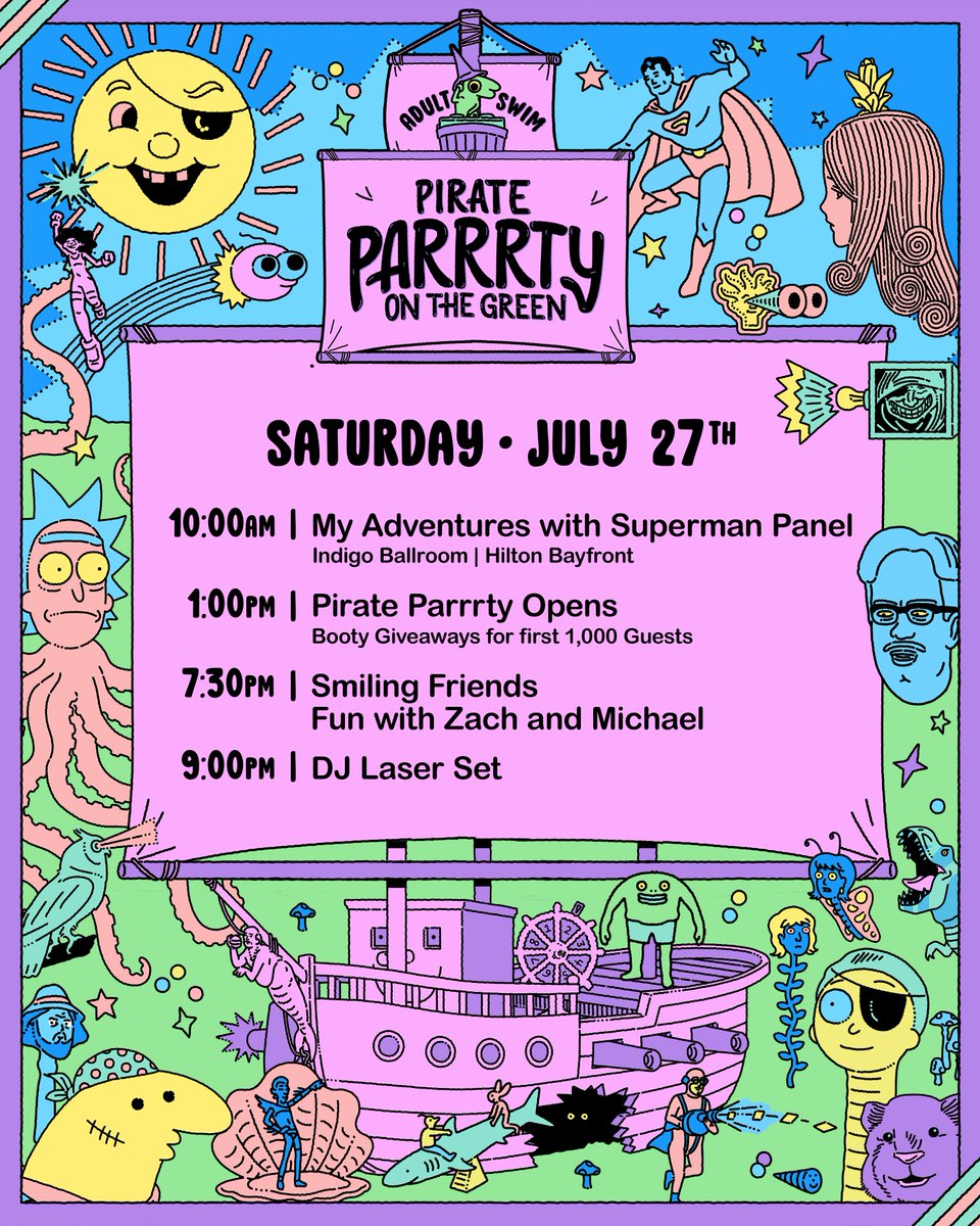 adultswim's tweet photo. Raise your flags. Adult Swim Pirate Parrrty at Comic-Con July 25-28 in San Diego CA #SDCC https://t.co/4NFdGfKmC8