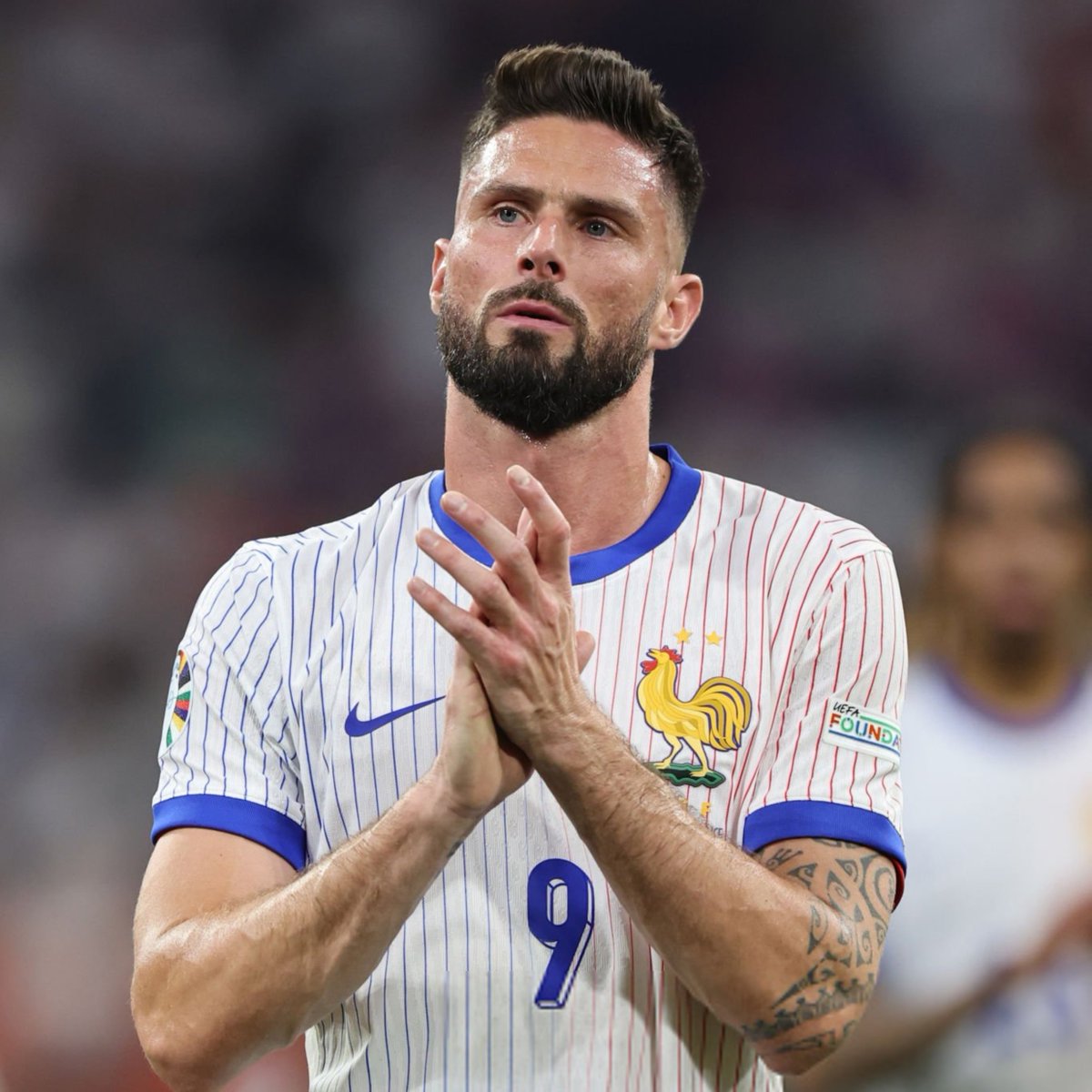 lnstantFoot's tweet image. Olivier Giroud, meilleur buteur de l'histoire des Bleus a disputé ce soir son dernier match avec l'Équipe de France. 👋

Merci pour tout Gigi. 💙🤍❤️