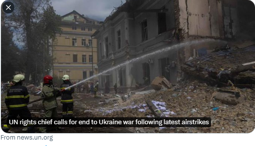 FoaadHaghighi's tweet photo. UN rights chief calls for #EndToWar on Ukraine following latest airstrikes
The UN human rights chief @volker_turk expressed his outrage on Tuesday at Russia’s latest #airstrikes on Ukrainian cities, which killed dozens and hit the country’s biggest children’s hospital in the capital, Kyiv.
https://t.co/Pjicr5QtlI