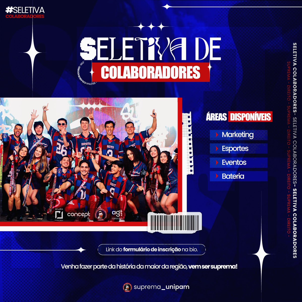 SupremaUnipam's tweet photo. As seletivas para os novos colaboradores estão abertas! ❤️💙

Se você é calouro ou veterano e deseja fazer parte da maior da região, essa é a sua oportunidade!  

Acesse o link abaixo para preencher o formulário. 

📎 https://t.co/5KkrsKH26i https://t.co/KKlJnYzZHU