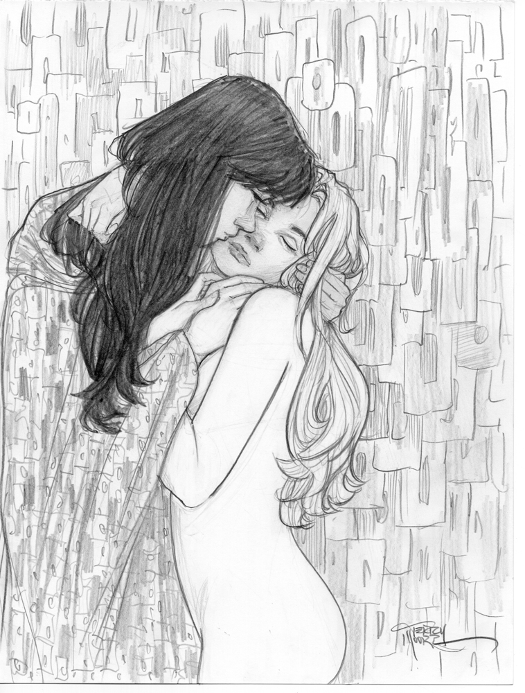 M00NLIGHTSTUDI0's tweet photo. @TerryMooreArt's version of "The Kiss" by Gustav Klimt version 1&2 featuring #Katchoo and #Francine from #StrangersInParadise https://t.co/CL4el3An7z
