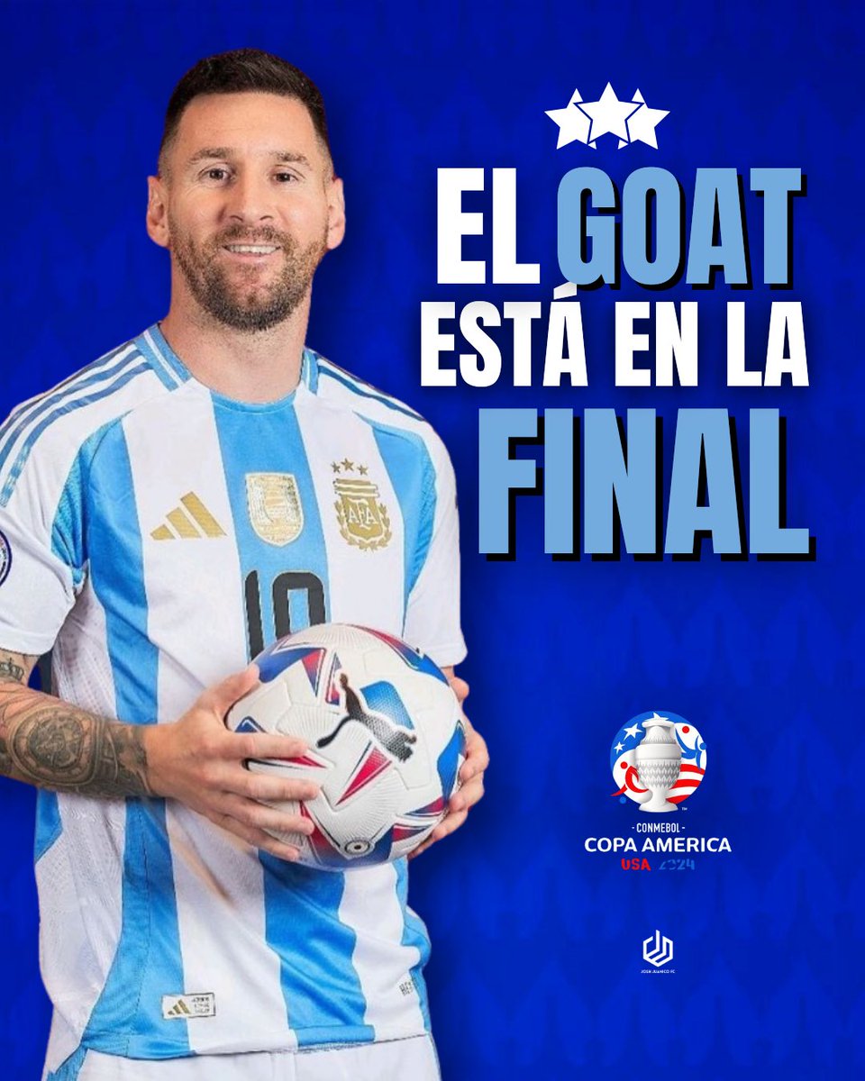 JoshJuanico's tweet photo. ¡¡Los Albicelestes pasan a la Final!!  🇦🇷 🏆⚽️Gol de Julián Álvarez Segundo tiempo Gol gracias al desvío por los tachones de Messi metiendo el esférico a la red. El equipo rojo se despide de la Copa América, el partido quedó  
Argentina 2-0 Canadá #CopaAmerica2024 #joshjuanico https://t.co/QCRpmMZJQY