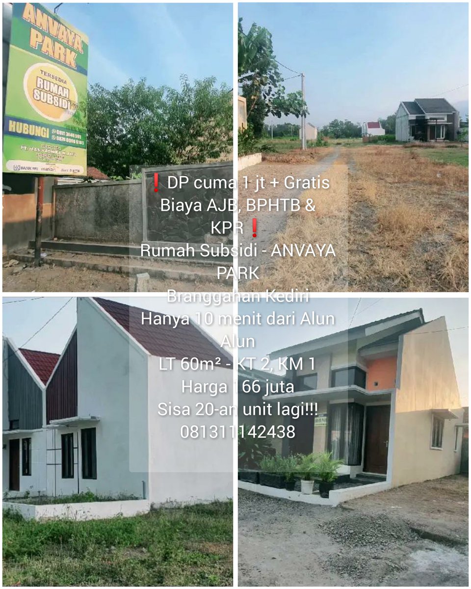 klikgeraiku's tweet photo. ❗DP cuma 1 jt + Gratis Biaya AJB, BPHTB &amp; KPR❗
Rumah Subsidi - ANVAYA PARK
Branggahan Kediri
10 menit dari Alun Alun
LT 60m² - KT 2, KM 1
Harga 166 juta
Sisa 20-an unit lagi
081311142438
#anvaya #branggahan #kediri #masproperty #rumahsubsidi #rumahmurah #jualrumah #agenproperty https://t.co/F8rxOwW6wp
