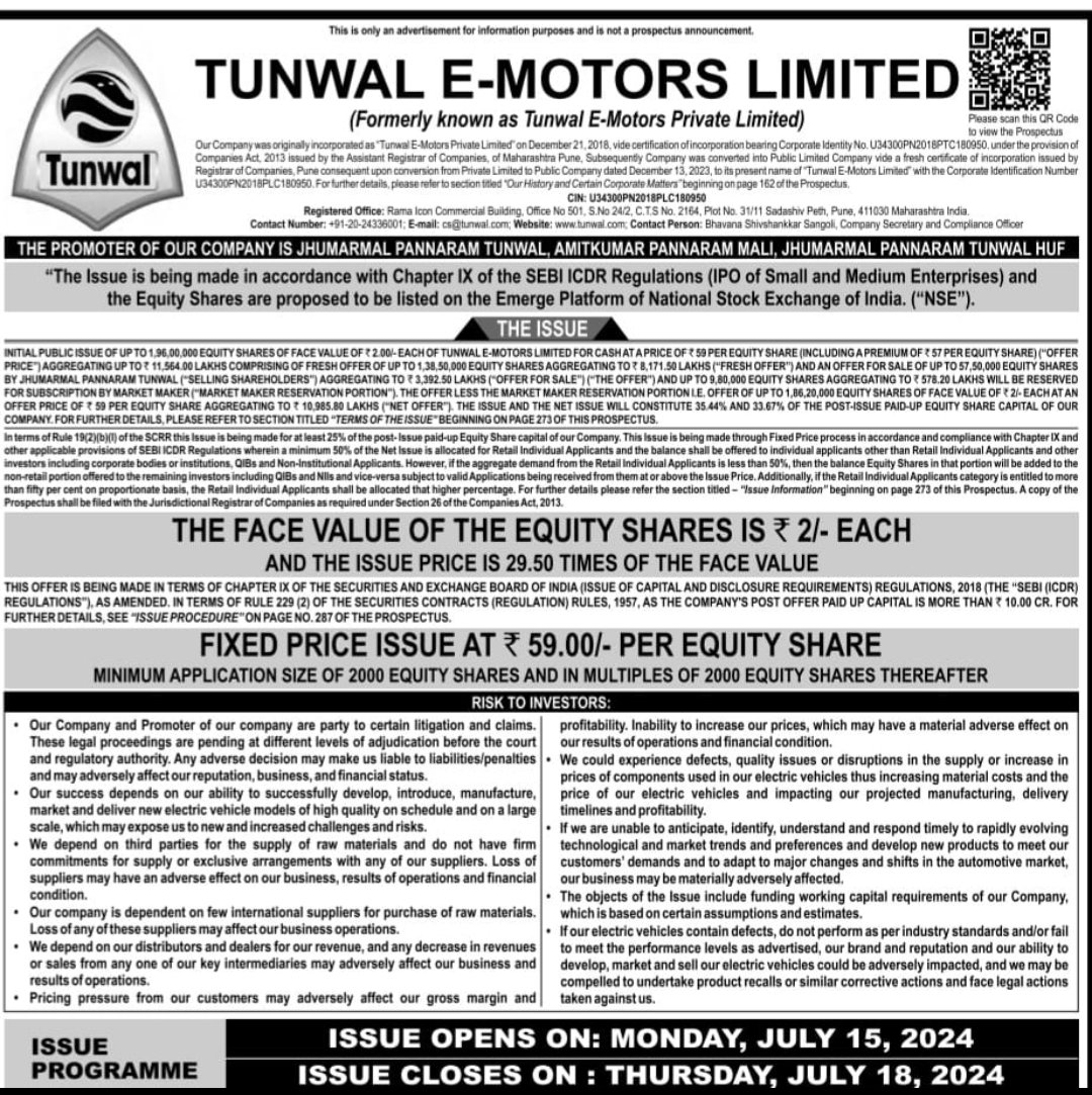 manishlalwani9's tweet photo. #SME primary issues next week at 8 now with 3 additions. List:
#Sahaj Solar
#Sati Polyplast
#Prizor Viztech
#Aelea commodities
#ThreeM paper
Added:
#Tunwal E motors
#Kataria industries
#Macobs tech
Weekend's 'primary market chatter' with @rohiitian & @Tanmay_31_ be crazy! https://t.co/YvKL1XXGuI
