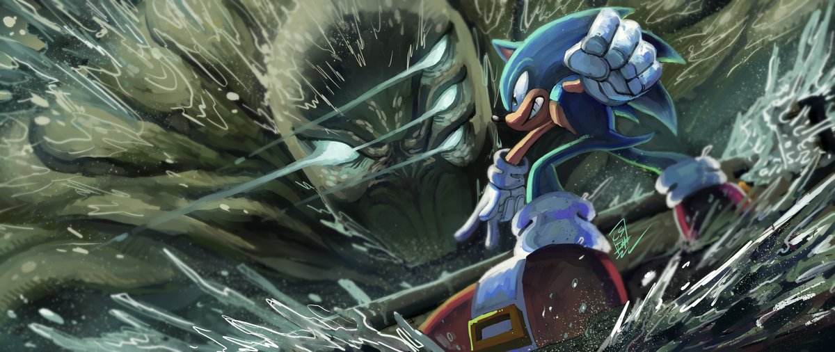 codetrillogy's tweet image. SONIC THE HEDGEHOG VS THE LEVIATHAN 

#SonicTheHedgehog #worm #art