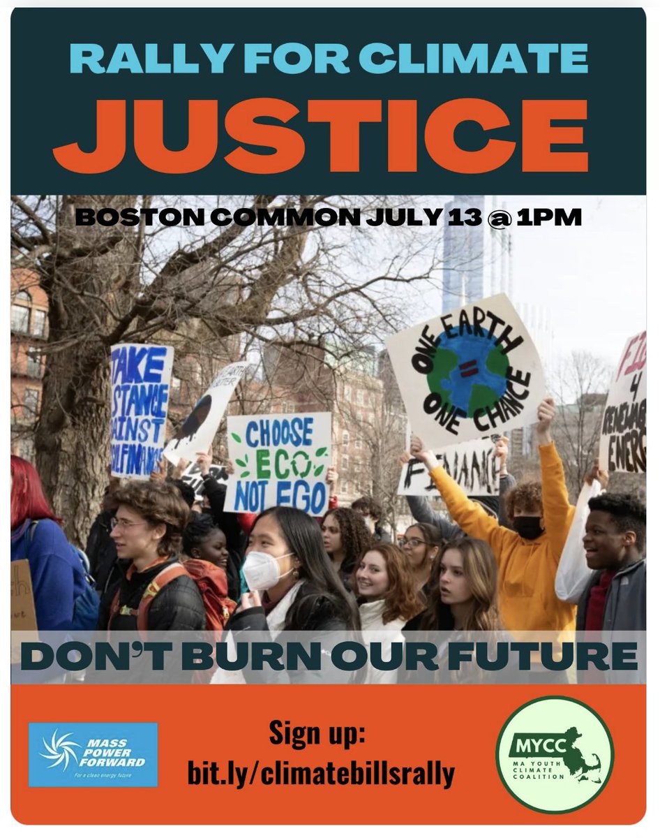 Join the #mayouthclimatecoalition and #masspowerforward coalitions on Saturday, July 13 at 1PM on Boston Common. RSVP at actionnetwork.org/events/climate…