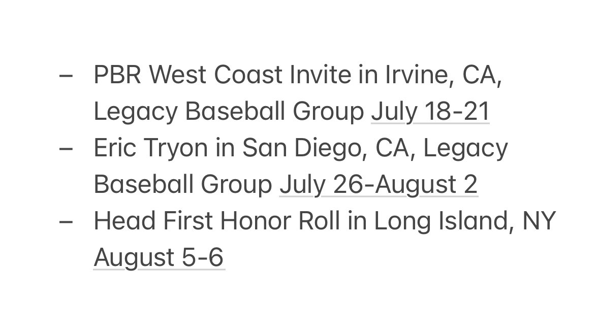 Updated Summer Schedule: