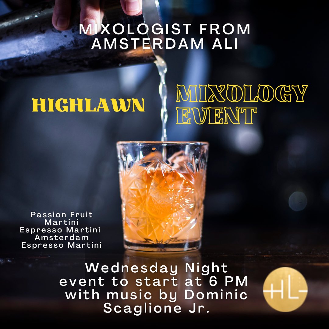 Join us for a special Wednesday night event with a mixologist from Amsterdam who will be showcasing different martinis such as passion fruit martinis, espresso martinis, and an Amsterdam espresso martini. 🍸 Entertainment will be provided by the wonderful Dominic Scaglione Jr.