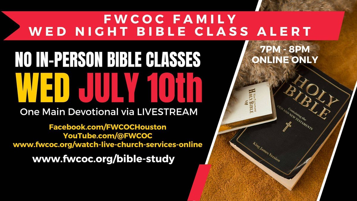 FWCOC's tweet photo. Attention Fifth Ward Church of Christ family, 

We regret to report that full power has not been restored to all areas of the Fifth Ward Church of Christ Resource Center and Sanctuary. We will not have In Person bible classes on this Wednesday. Livestream Devotional available. https://t.co/tABF3qQtFL