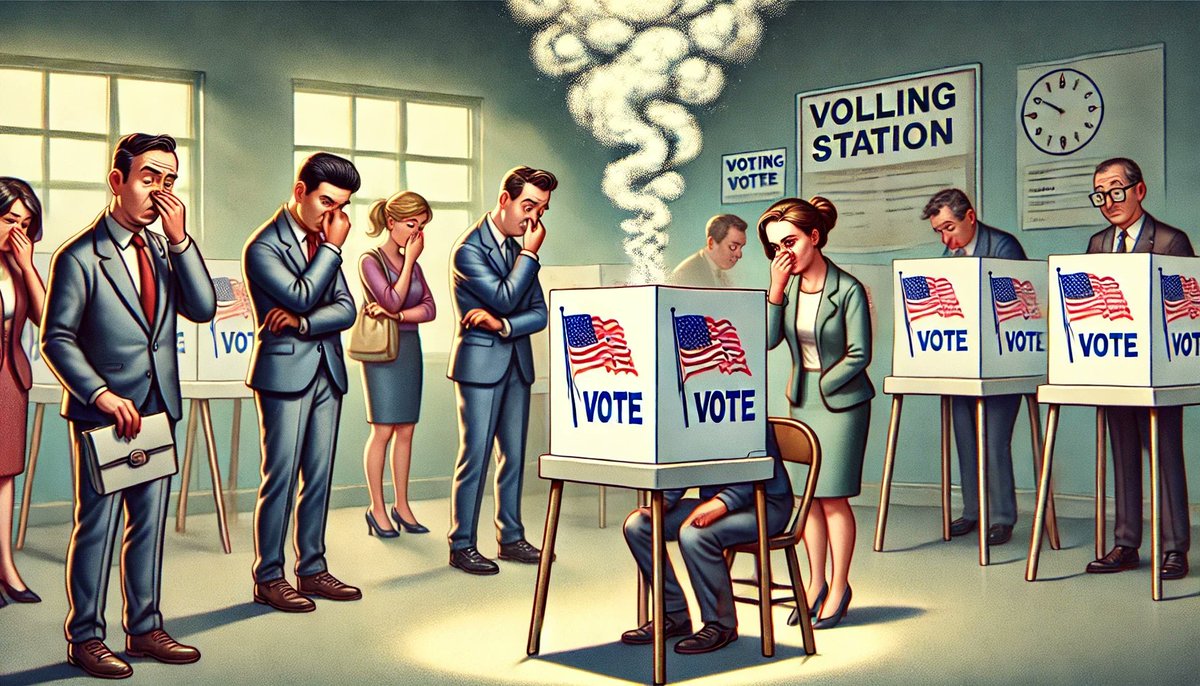 HumanNatureX's tweet photo. @RpsAgainstTrump If you release a bad smell into voting booths it makes people vote more conservatively. The rotting smell triggers a conservative reaction to maintain cleanliness and a desire to avoid contamination. #politics #psychology #votingbehavior https://t.co/Mrzl7OJOz7