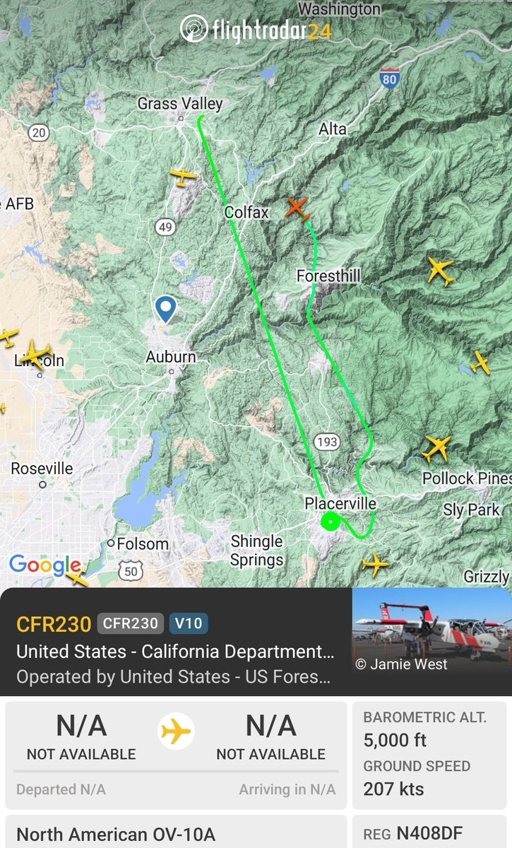 Elias_Funez's tweet photo. Grass Valley Air Attack 230 and air tankers 88 and 89 back on base from the #LockieFire structure fire with threat to vegetation, call down in the Placerville area. Forward progress stopped at 1/4 acre. #theunionnow #fireseason2024 @TheUnion https://t.co/BhfhX9biGh