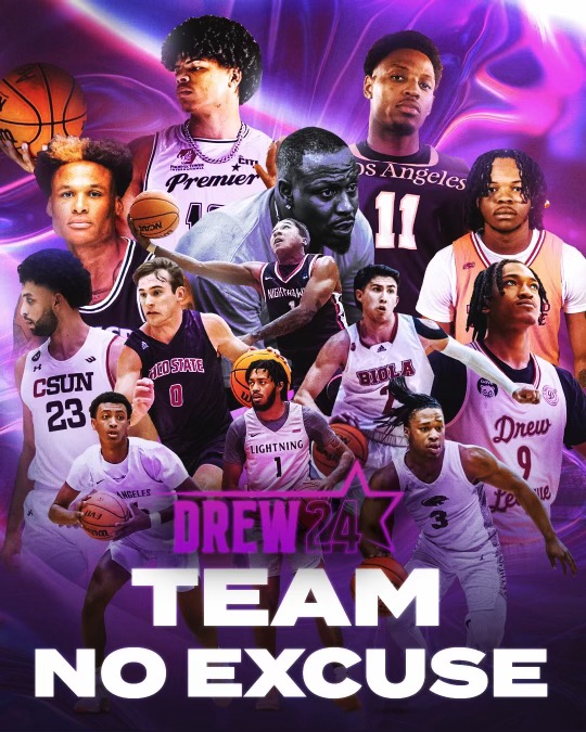 DrewLeague's tweet photo. DREW 24 
First Annual D2 Showcase
Introducing "Team No Excuse" 
Coach - Lemar Gayle (B.P.E) 

Al-Fatir Connor - Bloomfield College
Tru Allen - Northwest Nazarene
Evan Oliver - Chico State
Daniel Esparza - Biola Uni.
Demetrius Calip II - Morehouse
Bryce Mitchell - CSUSB
Shane Bell - Cal State LA
Corey Cofield - Cal State LA
Zayon Marsh - Goldey Beacom
Sage Wayans - Cal Poly Humboldt
Isaiah Brewington - Chico State
Adam Afifi - Chico State

#NoExcuseJustProduce
#TheDrew
